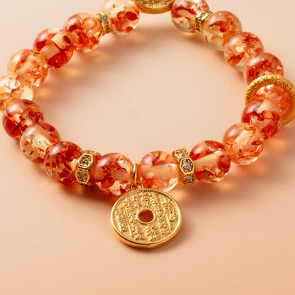 Bracelet For Earth Element Gentle & Balance Energy - Flower Amber