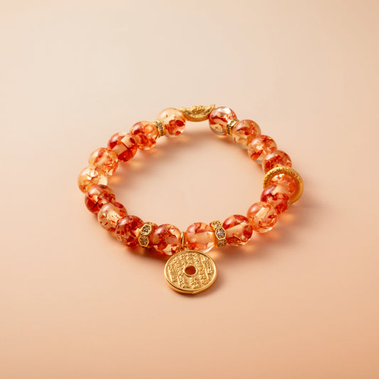 Bracelet For Earth Element Gentle & Balance Energy - Flower Amber