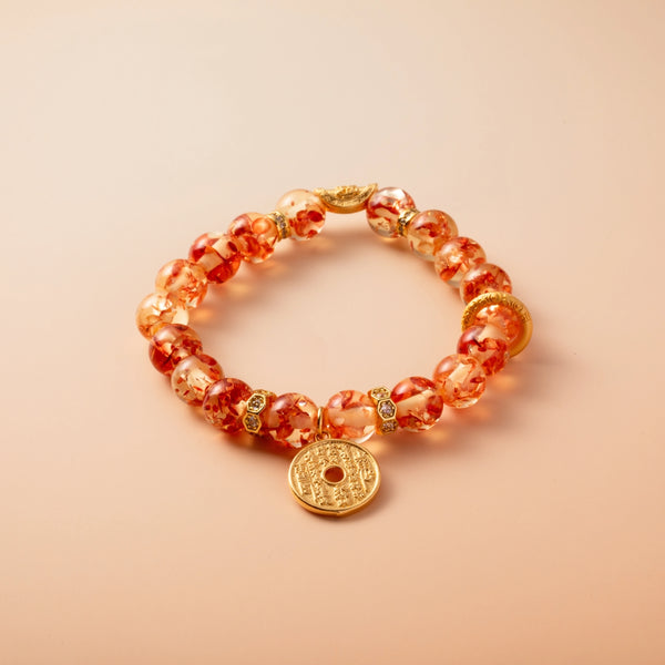Bracelet For Earth Element Gentle & Balance Energy - Flower Amber