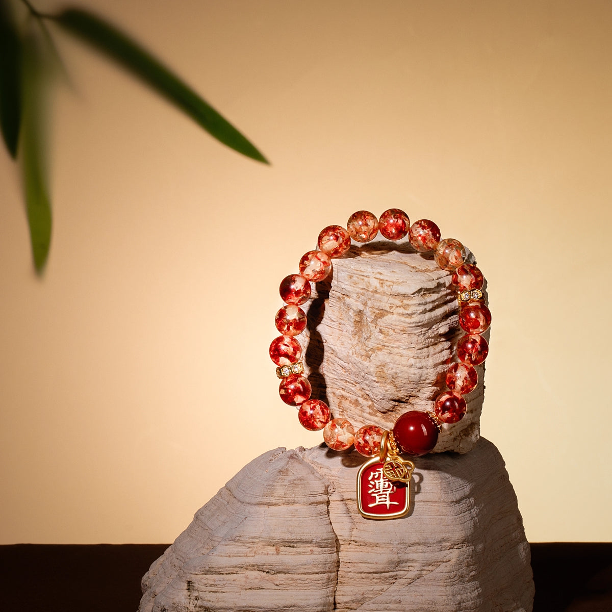 Bracelet For Earth Element Gentle & Balance Energy - Flower Amber & Red Agate