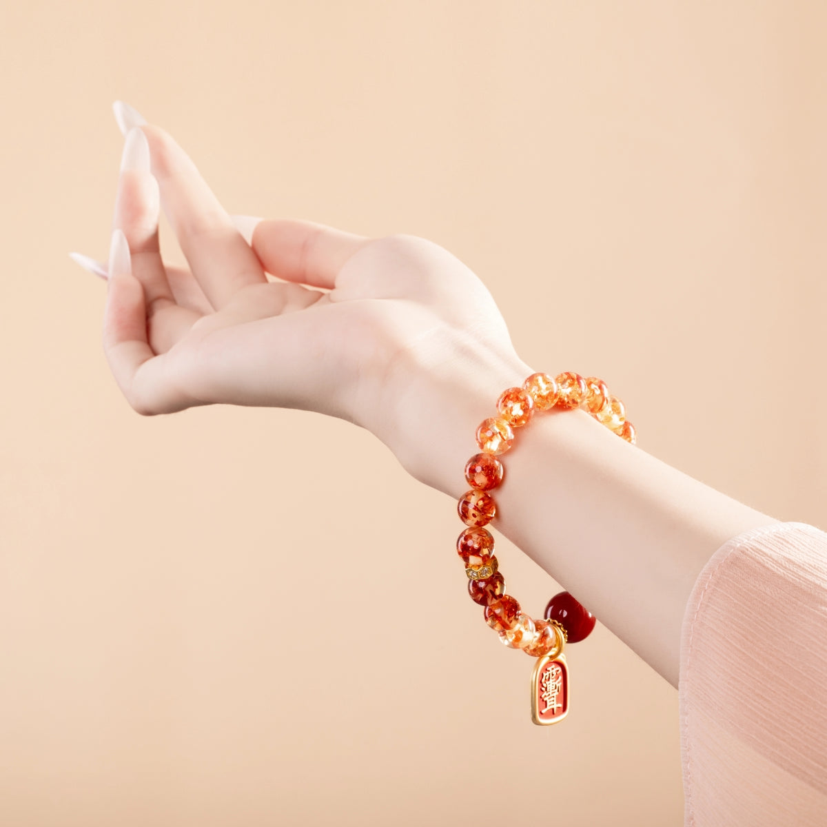 Bracelet For Earth Element Gentle & Balance Energy - Flower Amber & Red Agate