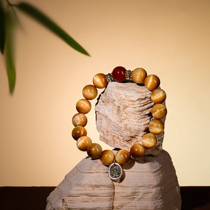 Bracelet For Earth Element Gentle & Balance Energy - Golden Tiger's Eye & Red Agate