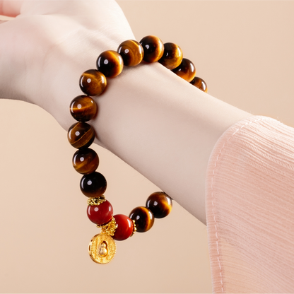 Bracelet For Earth Element Gentle & Balance Energy - Golden Tiger's Eye & Red Agate