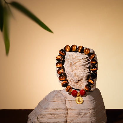 Bracelet For Earth Element Gentle & Balance Energy - Golden Tiger's Eye & Red Agate