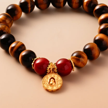 Bracelet For Earth Element Gentle & Balance Energy - Golden Tiger's Eye & Red Agate