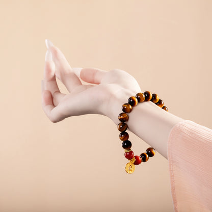 Bracelet For Earth Element Gentle & Balance Energy - Golden Tiger's Eye & Red Agate