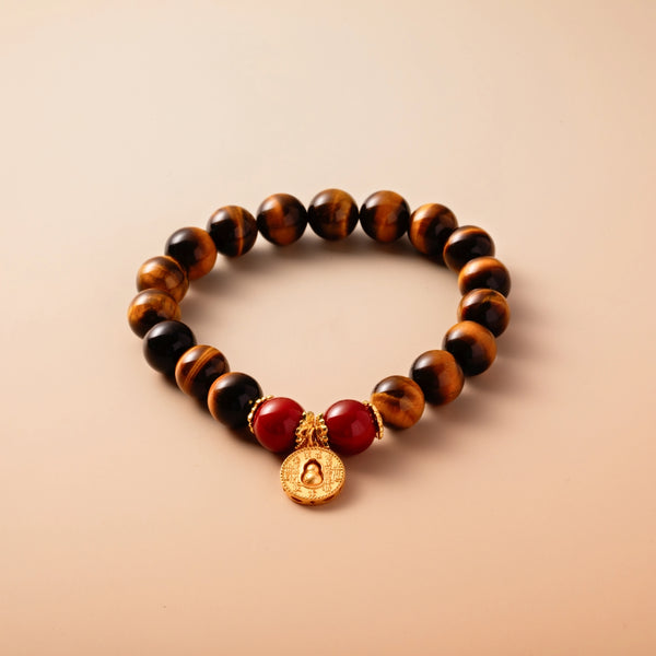 Bracelet For Earth Element Gentle & Balance Energy - Golden Tiger's Eye & Red Agate