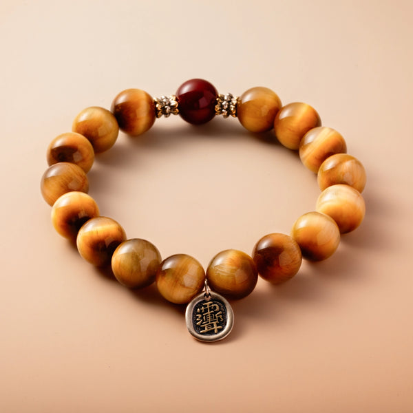 Bracelet For Earth Element Gentle & Balance Energy - Golden Tiger's Eye & Red Agate