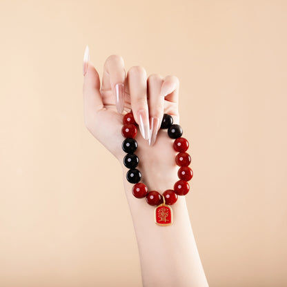 Bracelet For Fire Element Amplified Energy- Red Agate & Black Agate