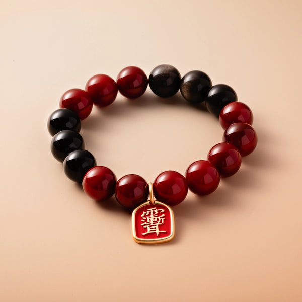 Bracelet For Fire Element Amplified Energy- Red Agate & Black Agate