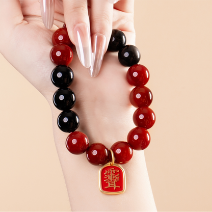 Bracelet For Fire Element Amplified Energy- Red Agate & Black Agate