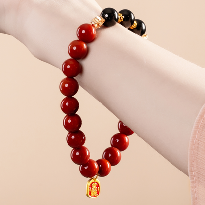 Bracelet For Fire Element Amplified Energy - Red Agate & Black Agate