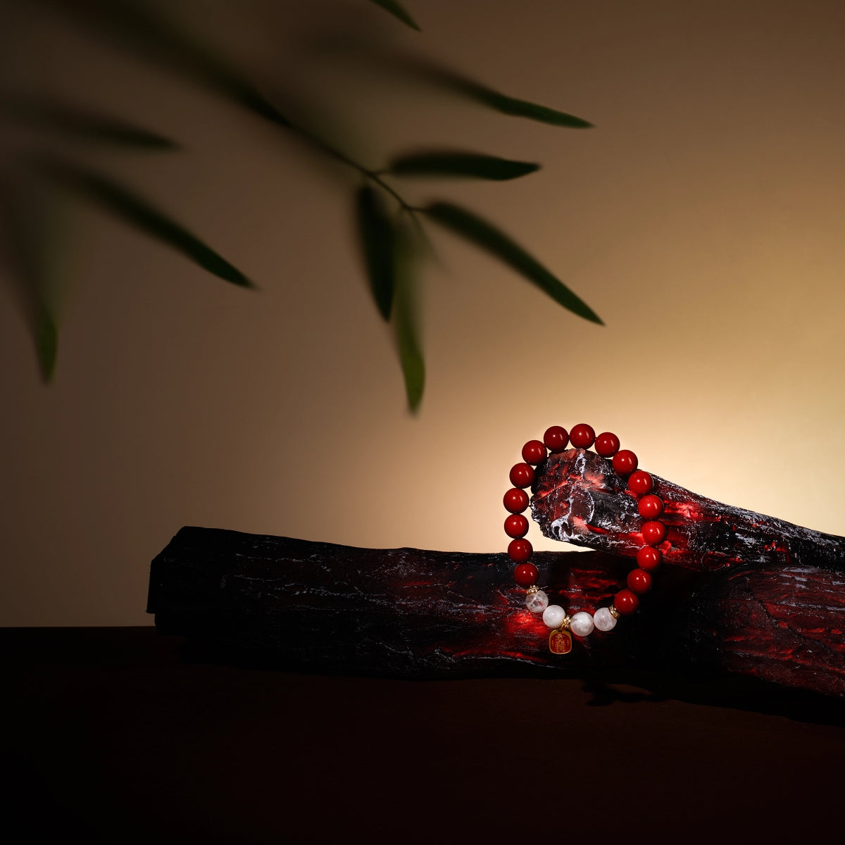 Bracelet For Fire Element Amplified Energy - Red Agate & White Phantom Quartz