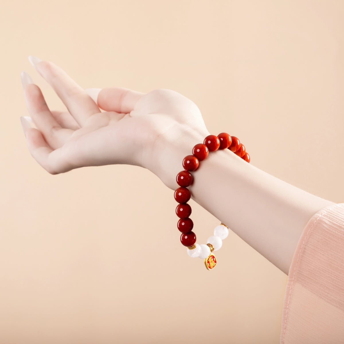 Bracelet For Fire Element Amplified Energy - Red Agate & White Phantom Quartz