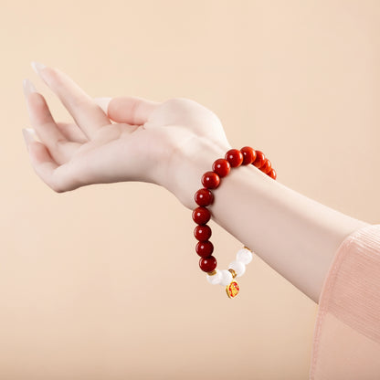 Bracelet For Fire Element Amplified Energy - Red Agate & White Phantom Quartz