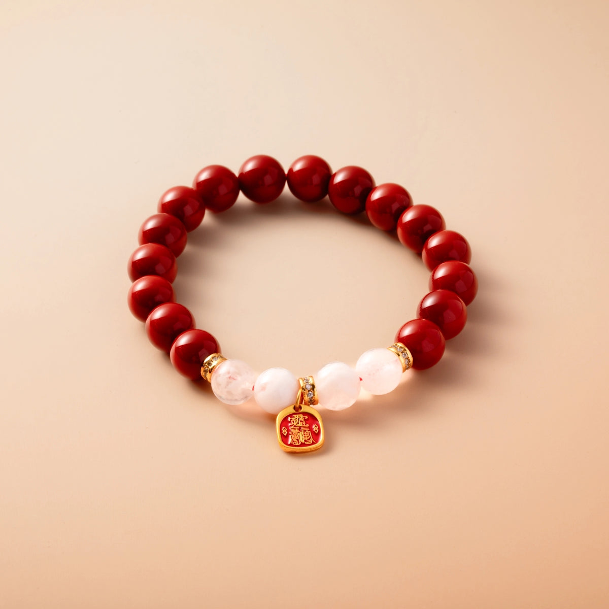 Bracelet For Fire Element Amplified Energy - Red Agate & White Phantom Quartz
