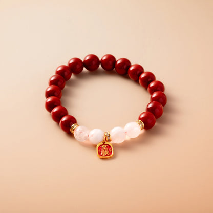 Bracelet For Fire Element Amplified Energy - Red Agate & White Phantom Quartz