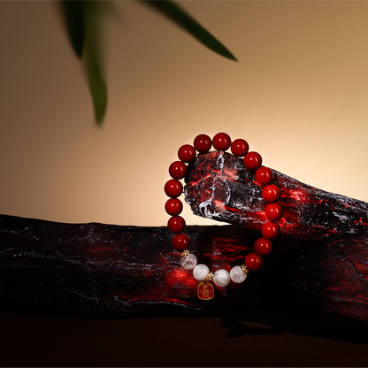 Bracelet For Fire Element Amplified Energy - Red Agate & White Phantom Quartz