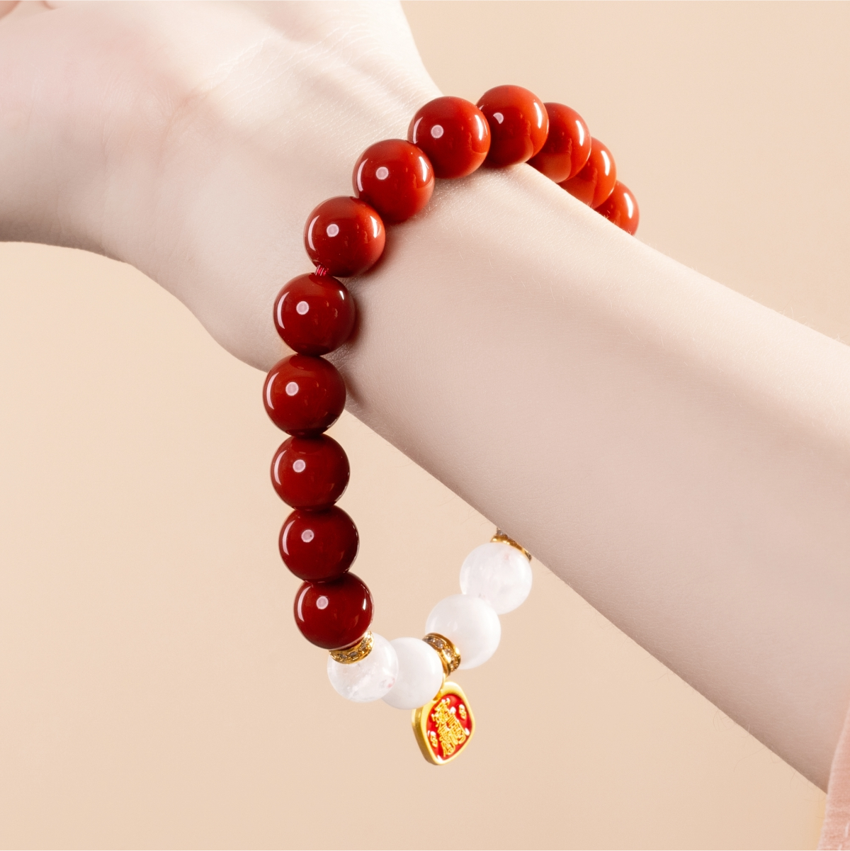 Bracelet For Fire Element Amplified Energy - Red Agate & White Phantom Quartz