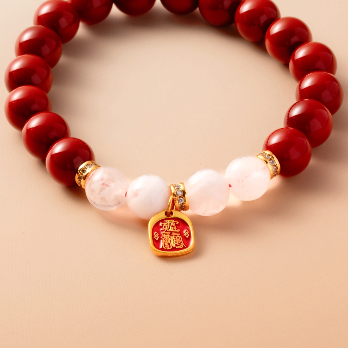 Bracelet For Fire Element Amplified Energy - Red Agate & White Phantom Quartz