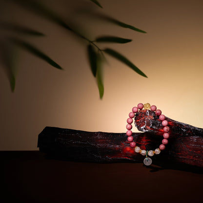 Bracelet For Fire Element Amplified Energy - Rhodonite & White Phantom Quartz