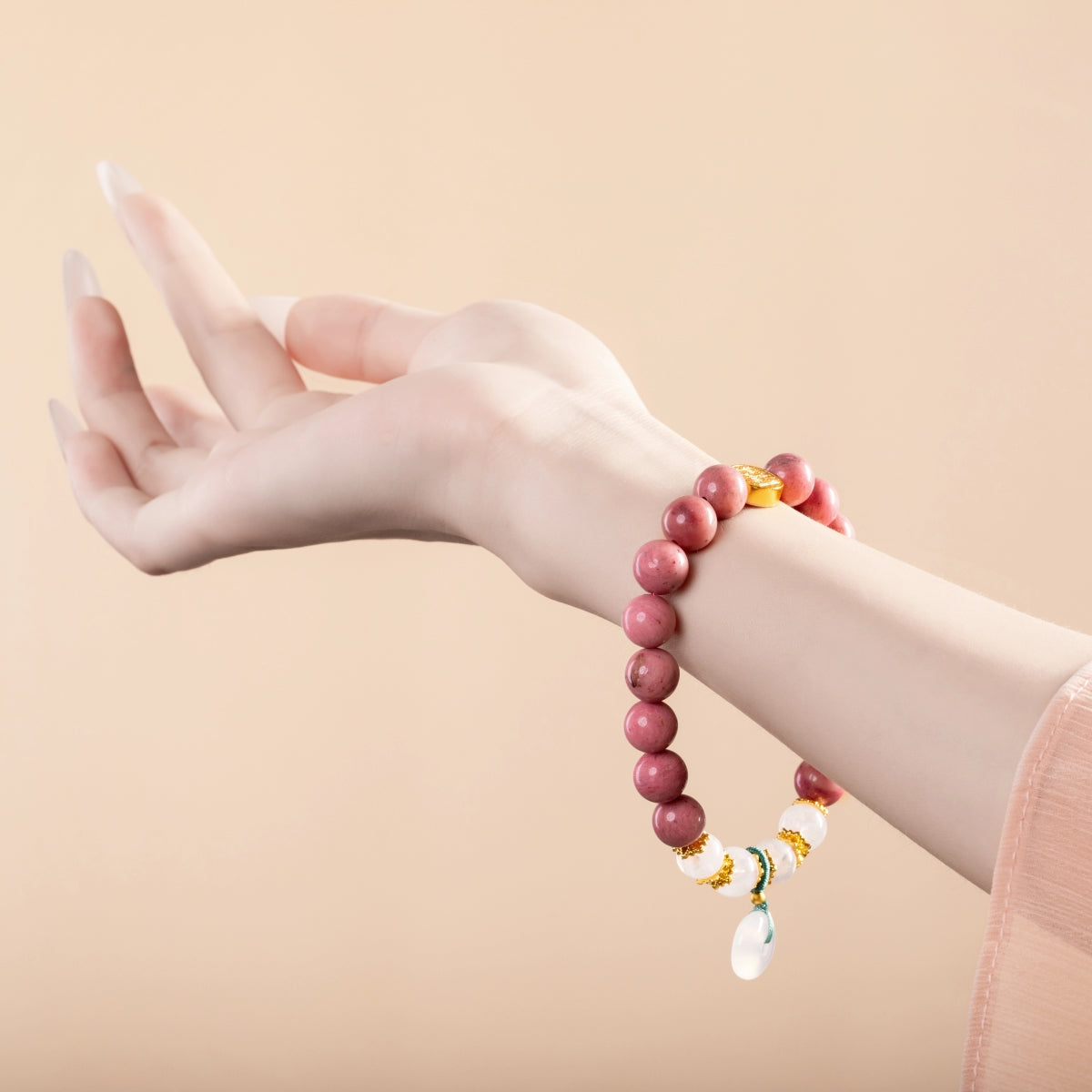 Bracelet For Fire Element Amplified Energy - Rhodonite & White Phantom Quartz