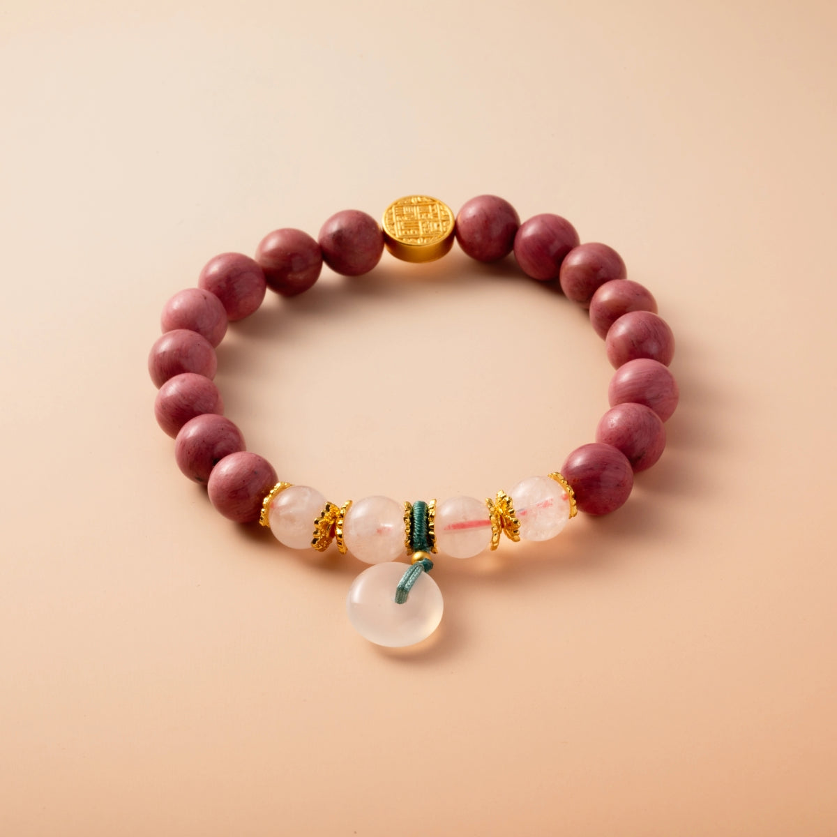 Bracelet For Fire Element Amplified Energy - Rhodonite & White Phantom Quartz
