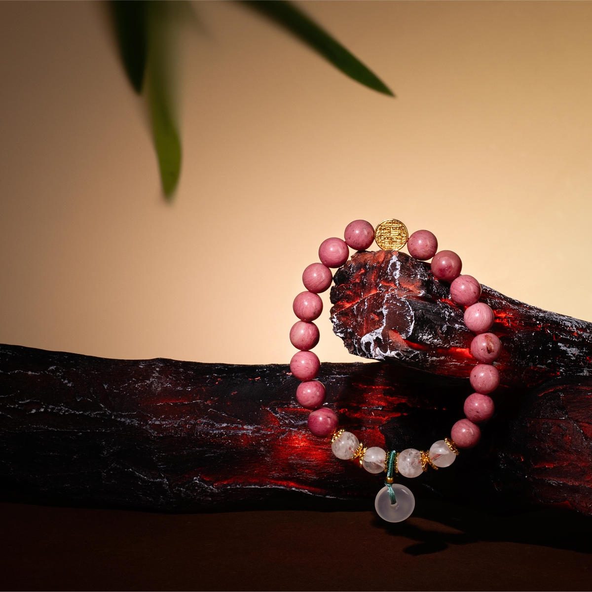 Bracelet For Fire Element Amplified Energy - Rhodonite & White Phantom Quartz