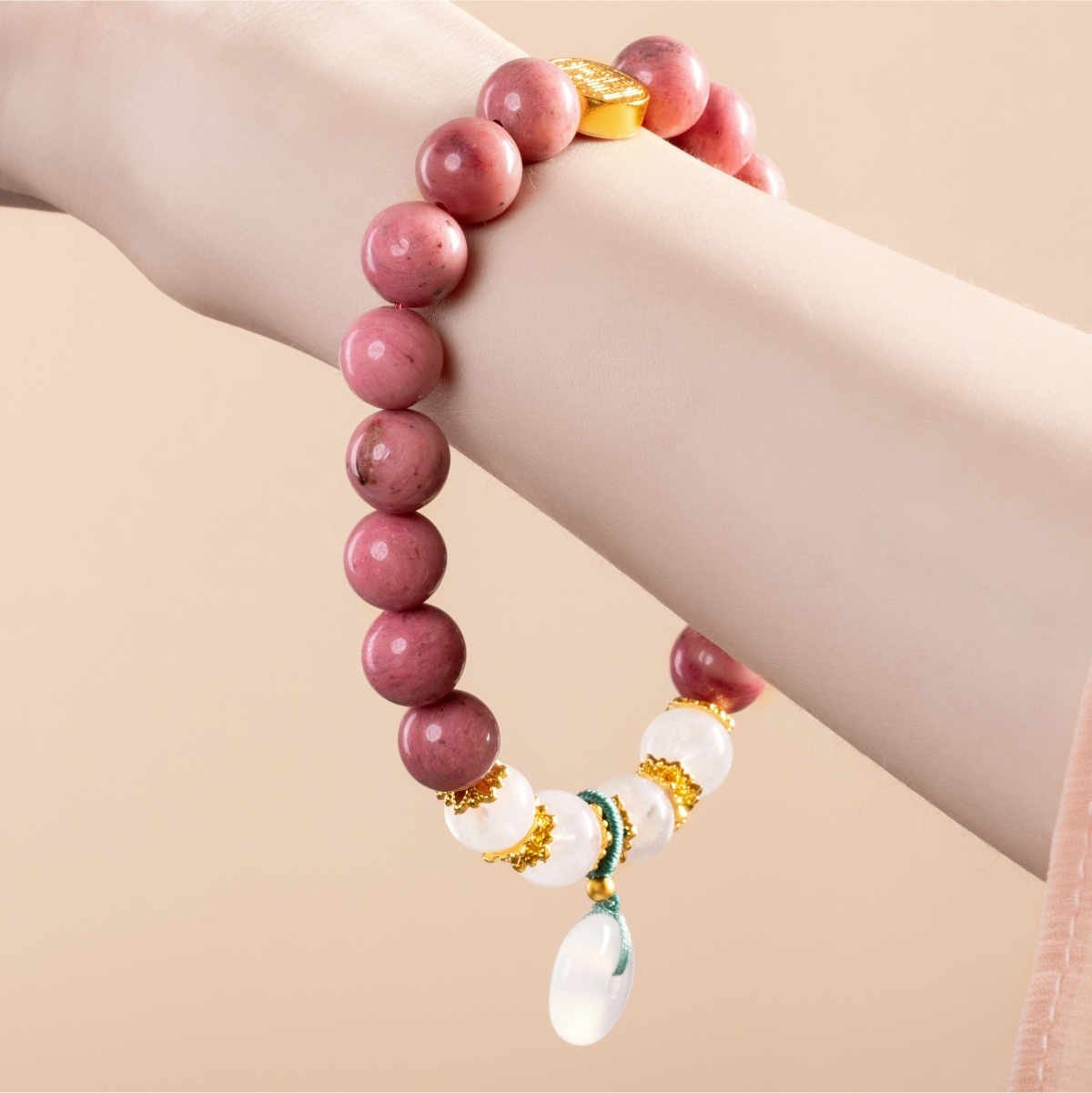 Bracelet For Fire Element Amplified Energy - Rhodonite & White Phantom Quartz
