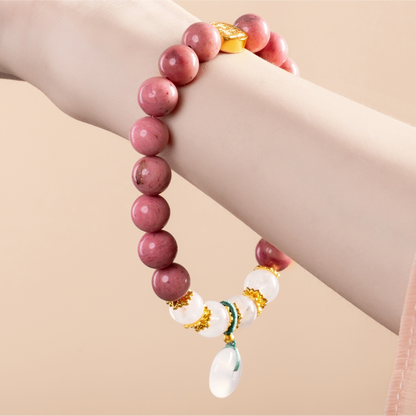 Bracelet For Fire Element Amplified Energy - Rhodonite & White Phantom Quartz
