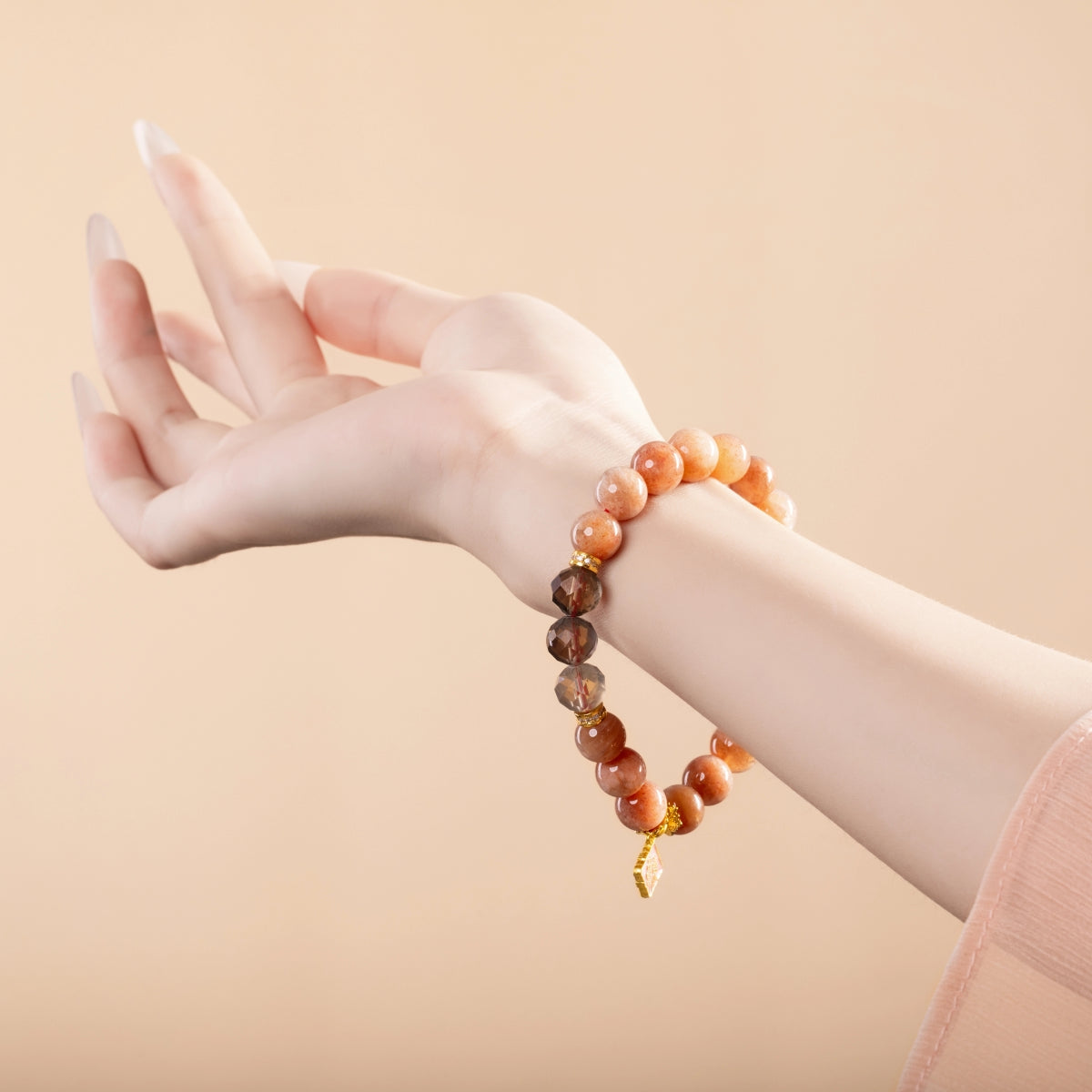 Bracelet For Fire Element Amplified Energy- Sunstone & Smoky Quartz