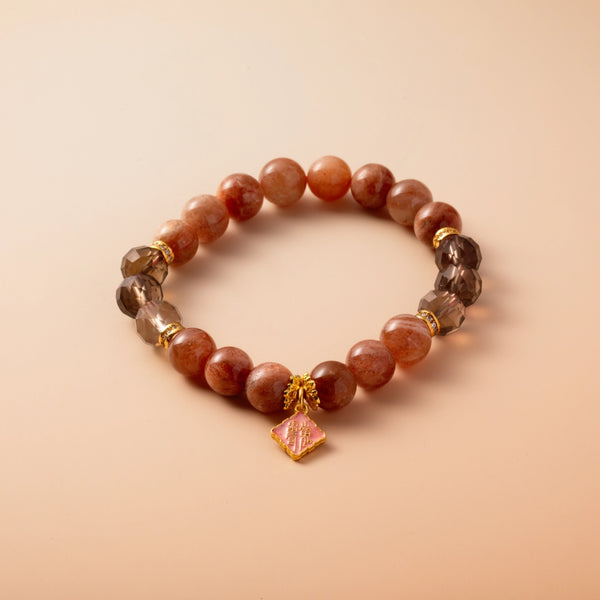 Bracelet For Fire Element Amplified Energy- Sunstone & Smoky Quartz