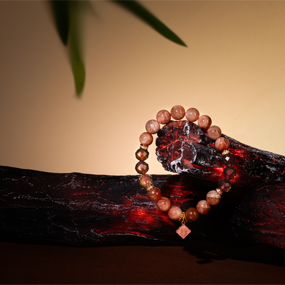 Bracelet For Fire Element Amplified Energy- Sunstone & Smoky Quartz