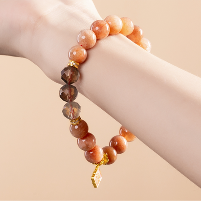 Bracelet For Fire Element Amplified Energy- Sunstone & Smoky Quartz