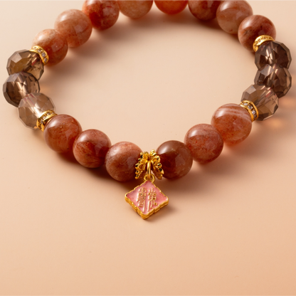 Bracelet For Fire Element Amplified Energy- Sunstone & Smoky Quartz