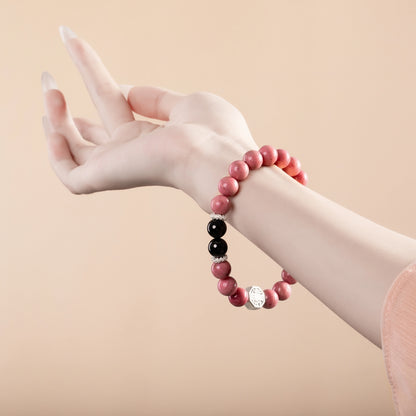 Bracelet For Fire Element Amplified Energy - Rhodonite & Jet