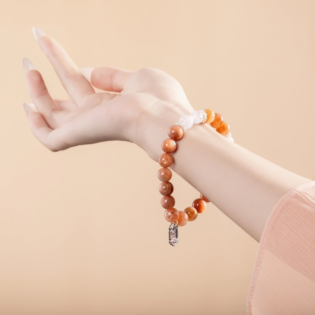 Bracelet For Fire Element Amplified Energy - Sunstone & White Phantom Quartz