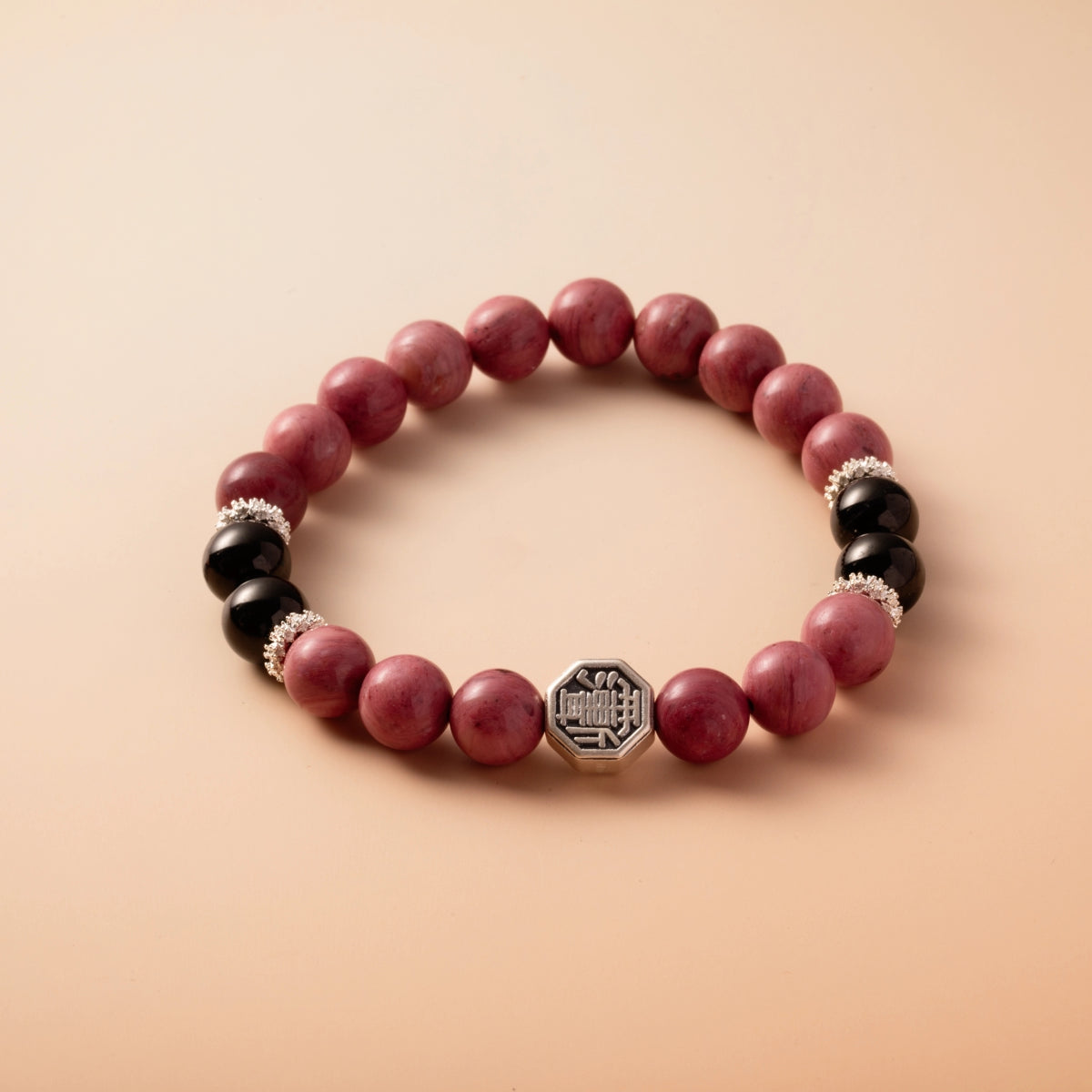 Bracelet For Fire Element Amplified Energy - Rhodonite & Jet