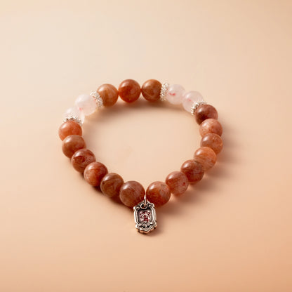 Bracelet For Fire Element Amplified Energy - Sunstone & White Phantom Quartz