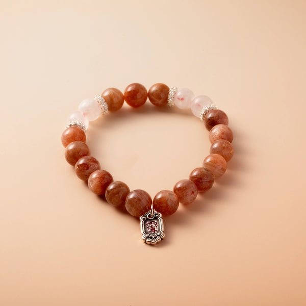 Bracelet For Fire Element Amplified Energy - Sunstone & White Phantom Quartz