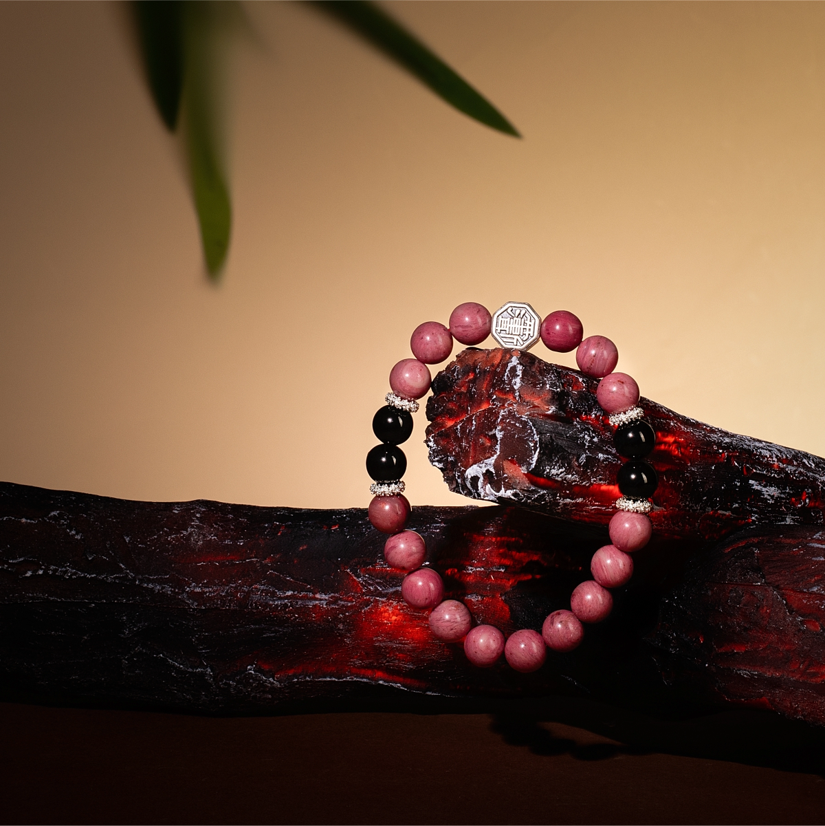 Bracelet For Fire Element Amplified Energy - Rhodonite & Jet