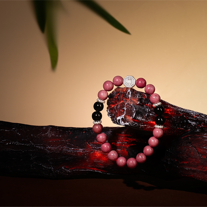Bracelet For Fire Element Amplified Energy - Rhodonite & Jet