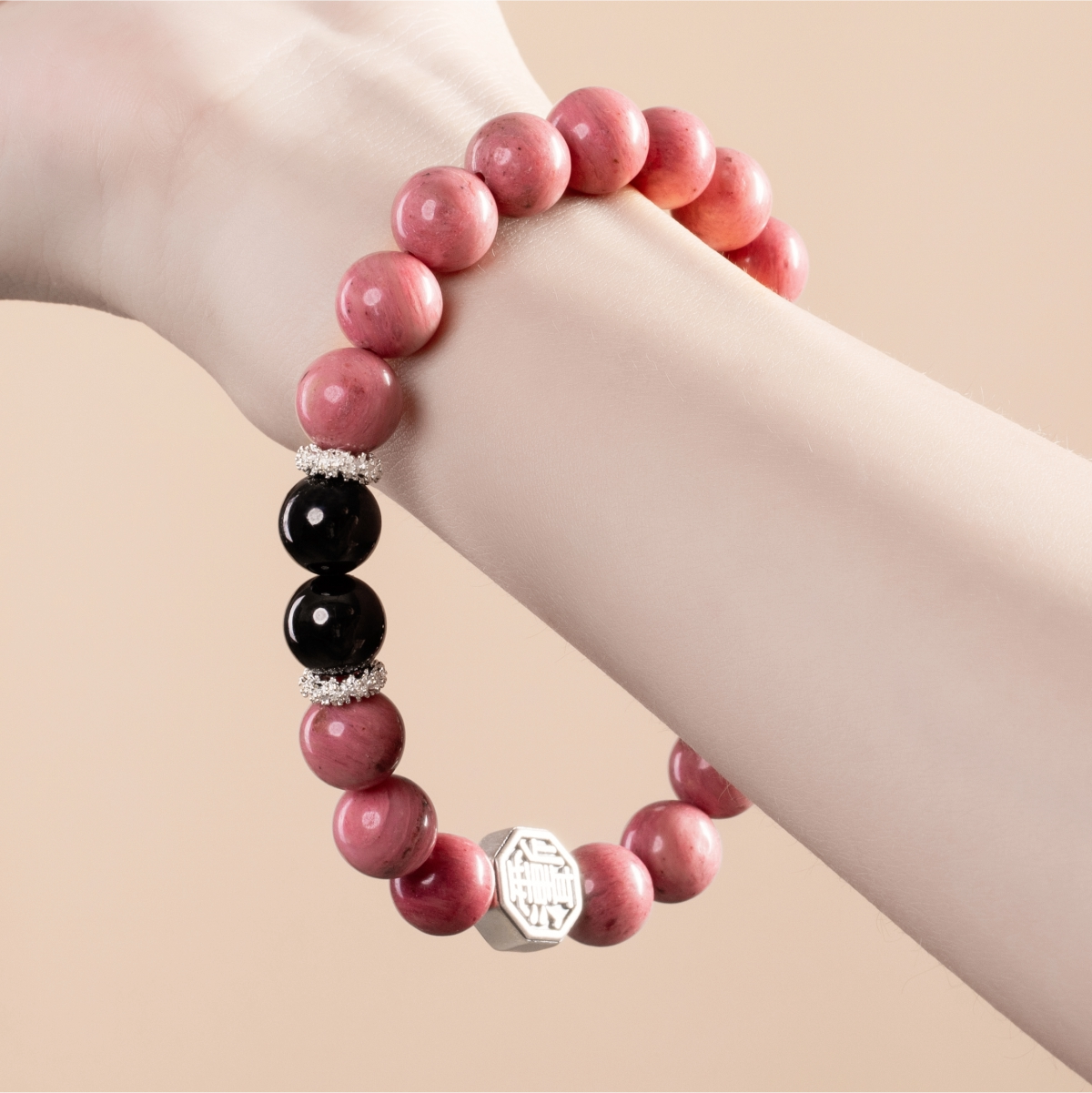 Bracelet For Fire Element Amplified Energy - Rhodonite & Jet