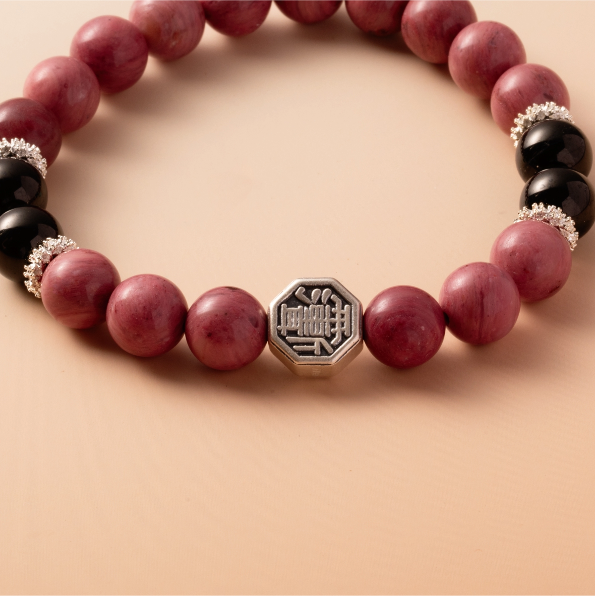 Bracelet For Fire Element Amplified Energy - Rhodonite & Jet