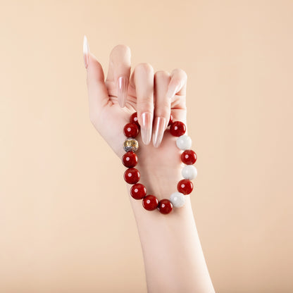Bracelet For Fire Element Gentle/Balance Energy- Red Agate & Jadeite