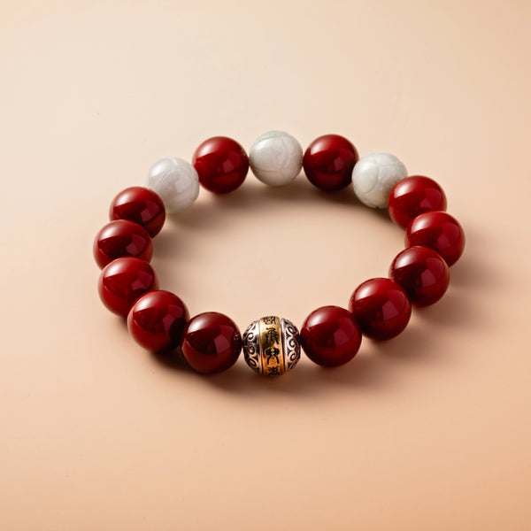Bracelet For Fire Element Gentle/Balance Energy- Red Agate & Jadeite