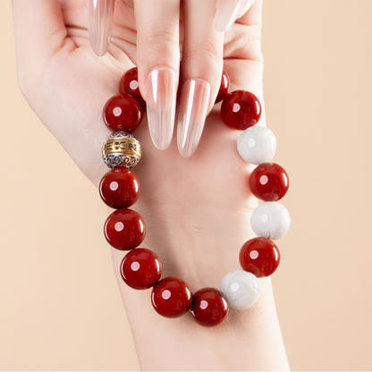 Bracelet For Fire Element Gentle/Balance Energy- Red Agate & Jadeite
