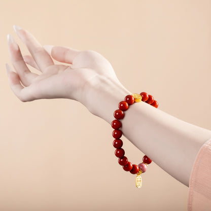 Bracelet For Fire Element Gentle & Balance Energy - Red Agate & Rhodonite