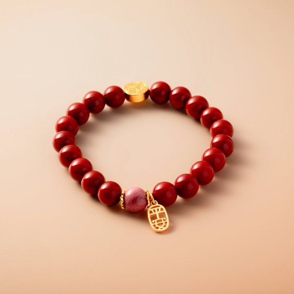 Bracelet For Fire Element Gentle & Balance Energy - Red Agate & Rhodonite