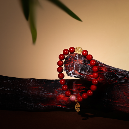 Bracelet For Fire Element Gentle & Balance Energy - Red Agate & Rhodonite